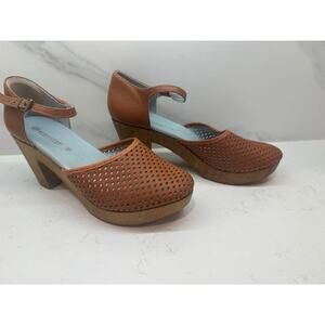 Eric Michael Perforated Tan Leather Platform Heels